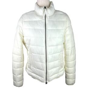 JCP Ladies Ivory Zip Front Puffer Jacket Size M EUC